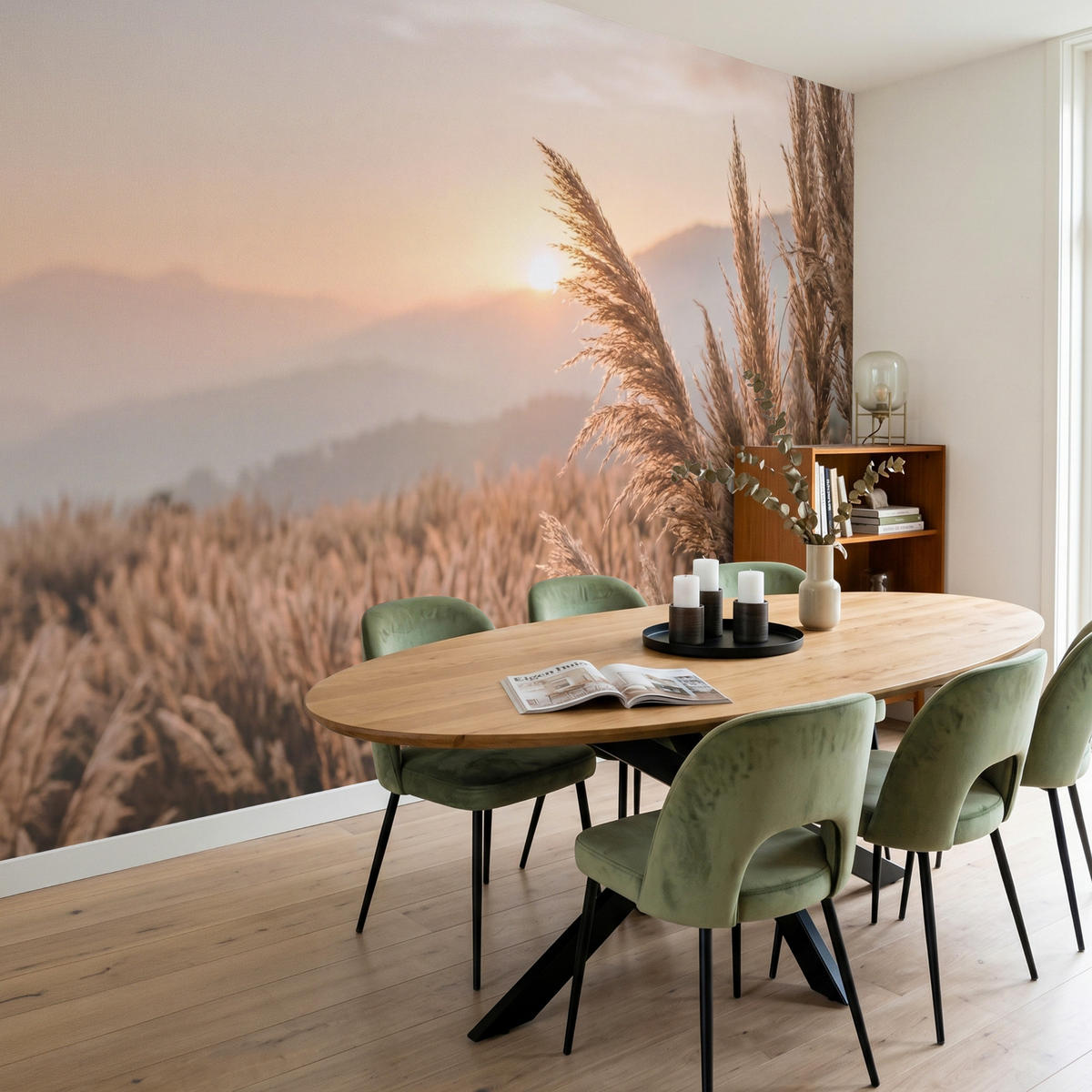 TAPETE - Gras - Feld - Sonne - Natur - 300x200 cm - Sandfarben, Papier (300/200cm) - OnlyWow