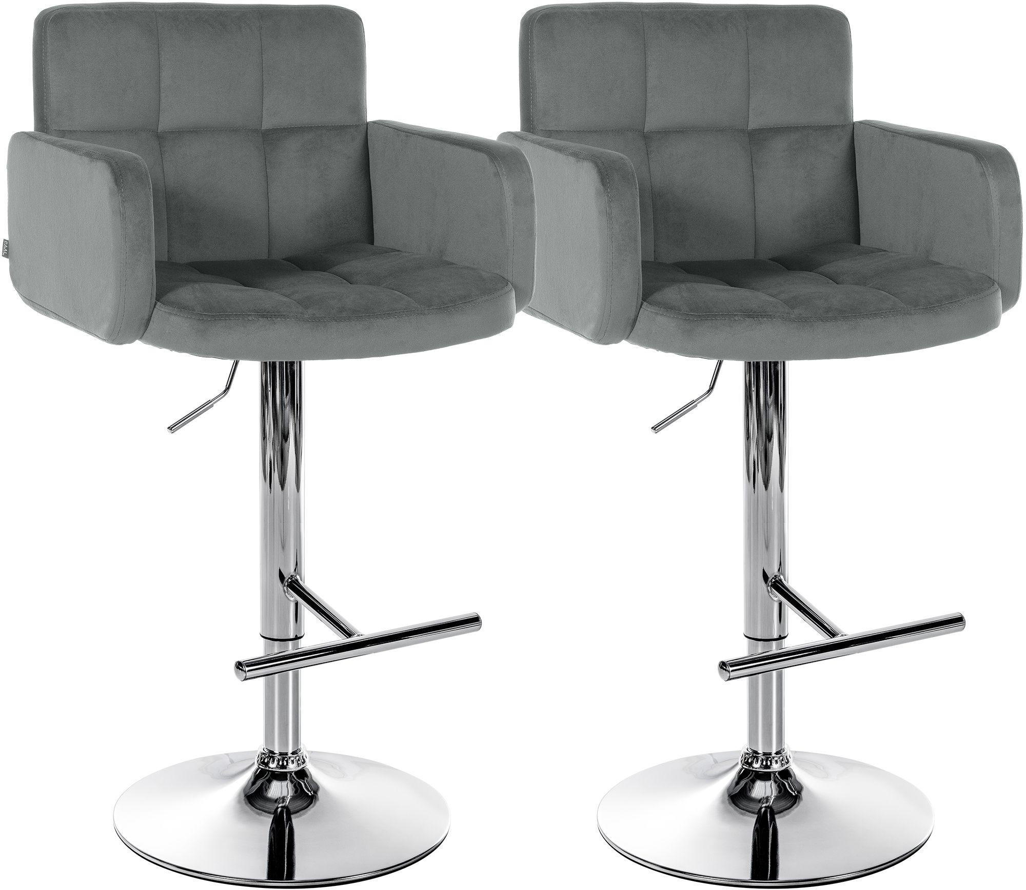 BARHOCKER 2 Samt Grau - Chromfarben/Grau, Textil/Metall (60/93/56cm) - CLP