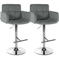 BARHOCKER 2 Samt Grau - Chromfarben/Grau, Textil/Metall (60/93/56cm) - CLP