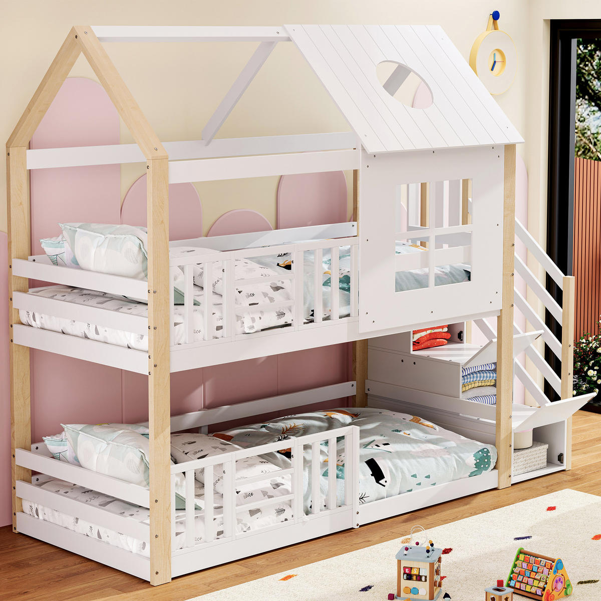 ETAGENBETT 90x200 cm Haus Treppe weiß - Weiß, Holz (90/200cm) - LEBENLANG