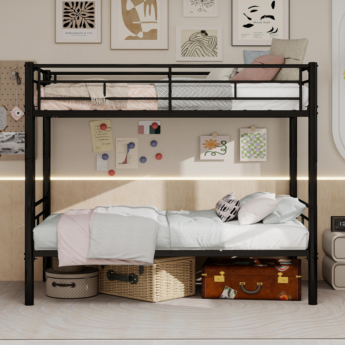 ETAGENBETT Metall Twin Twin Leiter Geländer - Schwarz, Metall - LEBENLANG