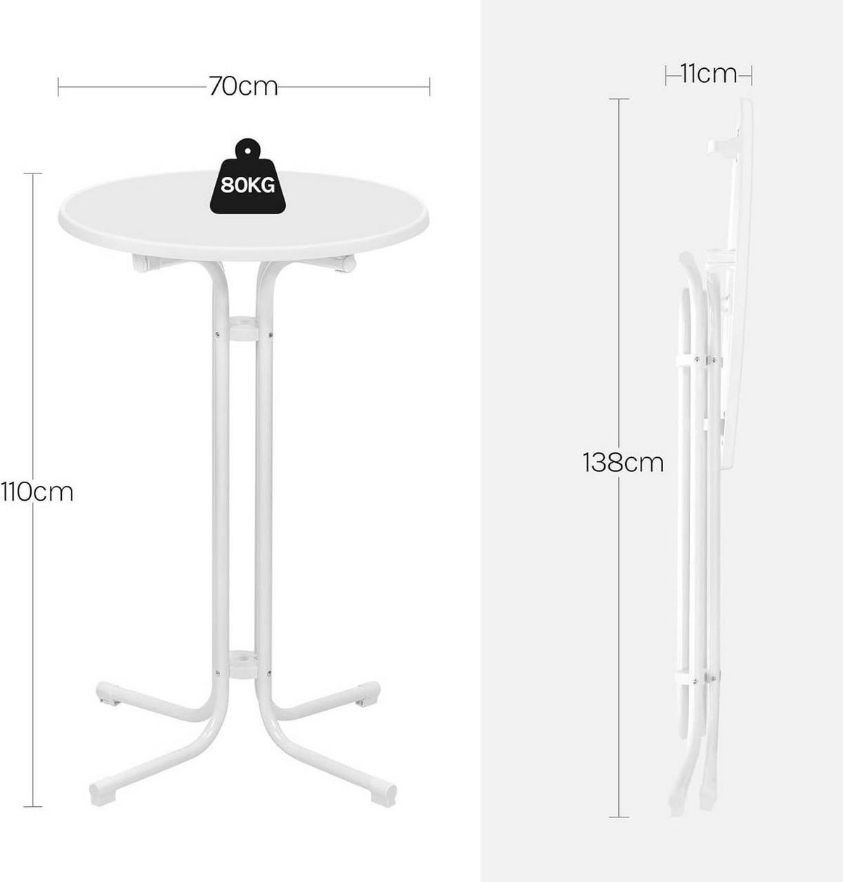 GARTENTISCH klappbar, mit Husse, Ø 70 cm, Weiß - Weiß, Holzwerkstoff/Metall (70/70/110cm) - Woltu
