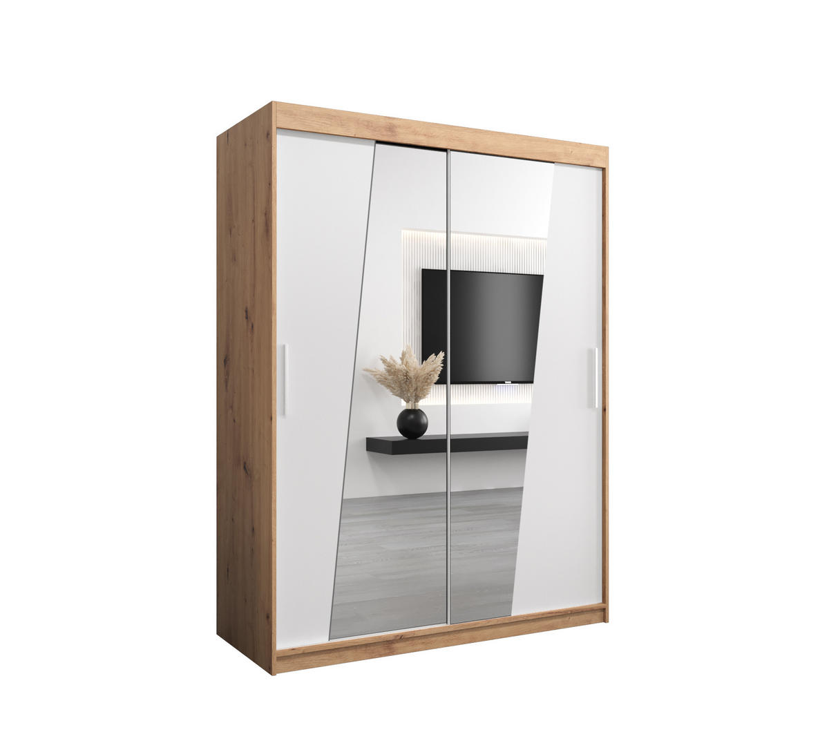 SCHWEBETÜRENSCHRANK 200/150/62 2-türig - Silberfarben/Eiche Artisan, Holz/Kunststoff (150/200/62cm) - Abiks Möbel