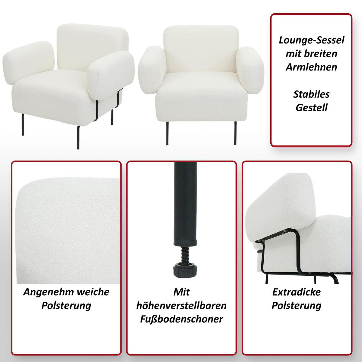 LOUNGE-SESSEL L83B Cremeweiß - Weiß, Textil (88/78/76cm) - MCW