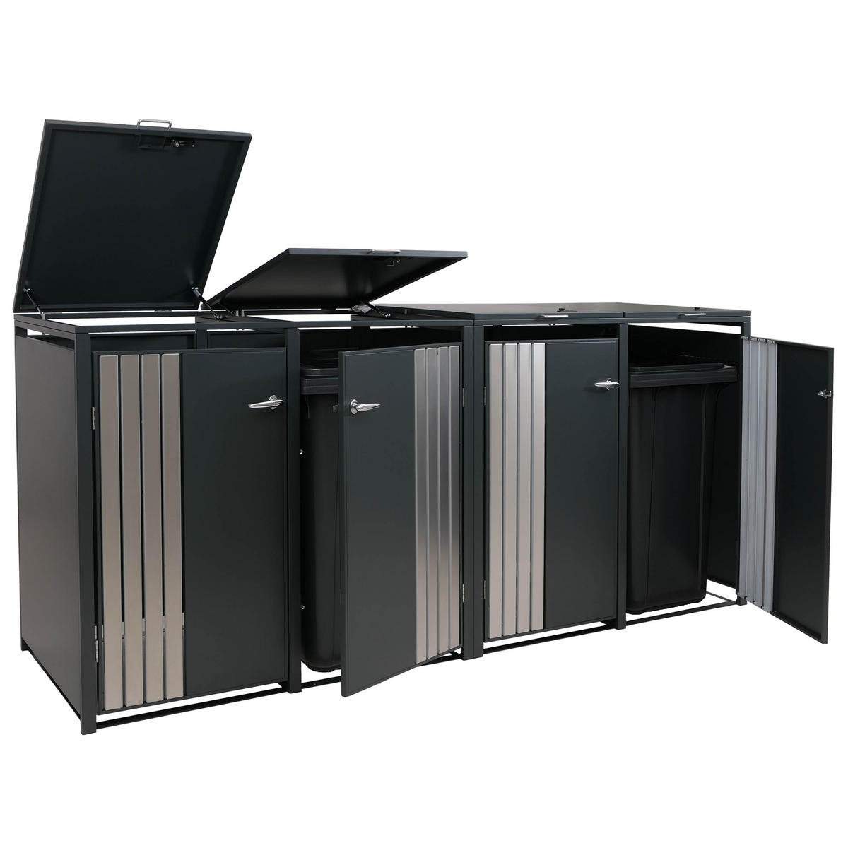 MÜLLTONNENBOX 4er mit Deckel HxBxT 122x250x84cm Anthrazit Edelstahl - Anthrazit, Metall (250/122/84cm) - PROREGAL