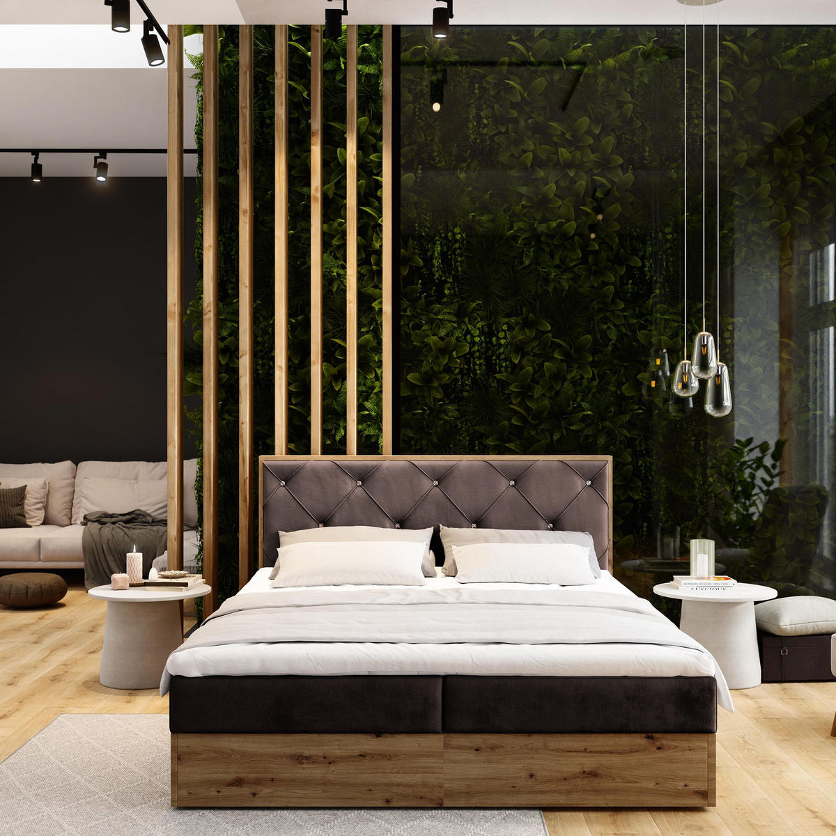 BOXBETT FOSCO 140x200 cm mit Matratze und Topper - Braun - Braun, Holz (140/200cm) - MASSENO