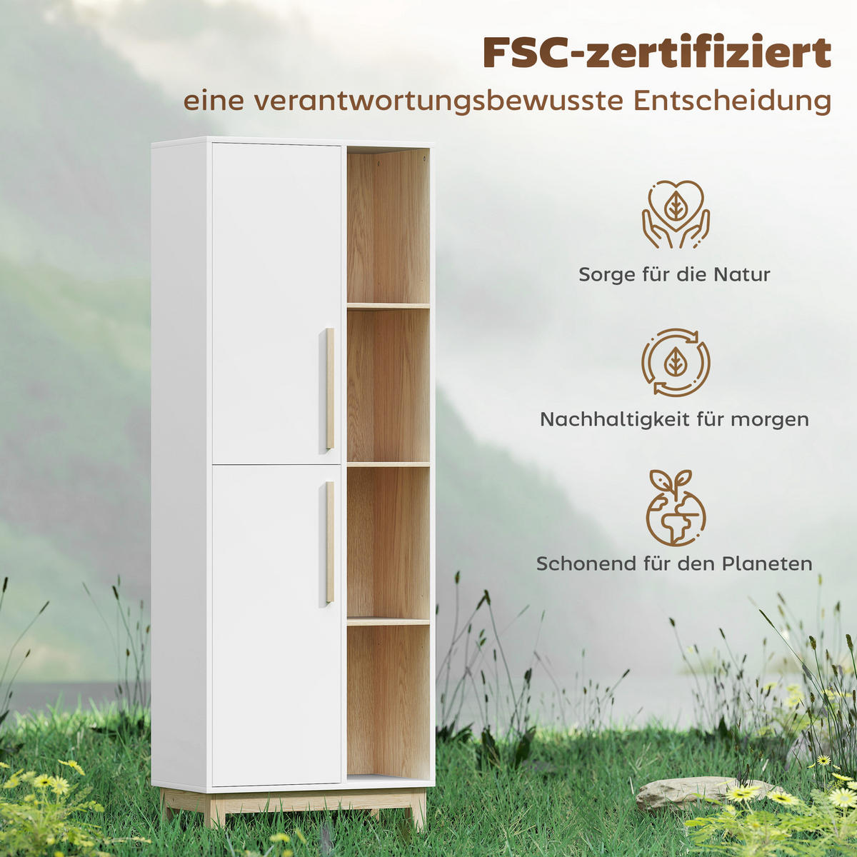 BÜCHERREGAL DE-08520 4 offene Regale & 2 Schränke Weiß - Weiß, Holzwerkstoff (35/176/62.5cm) - ComfortXL