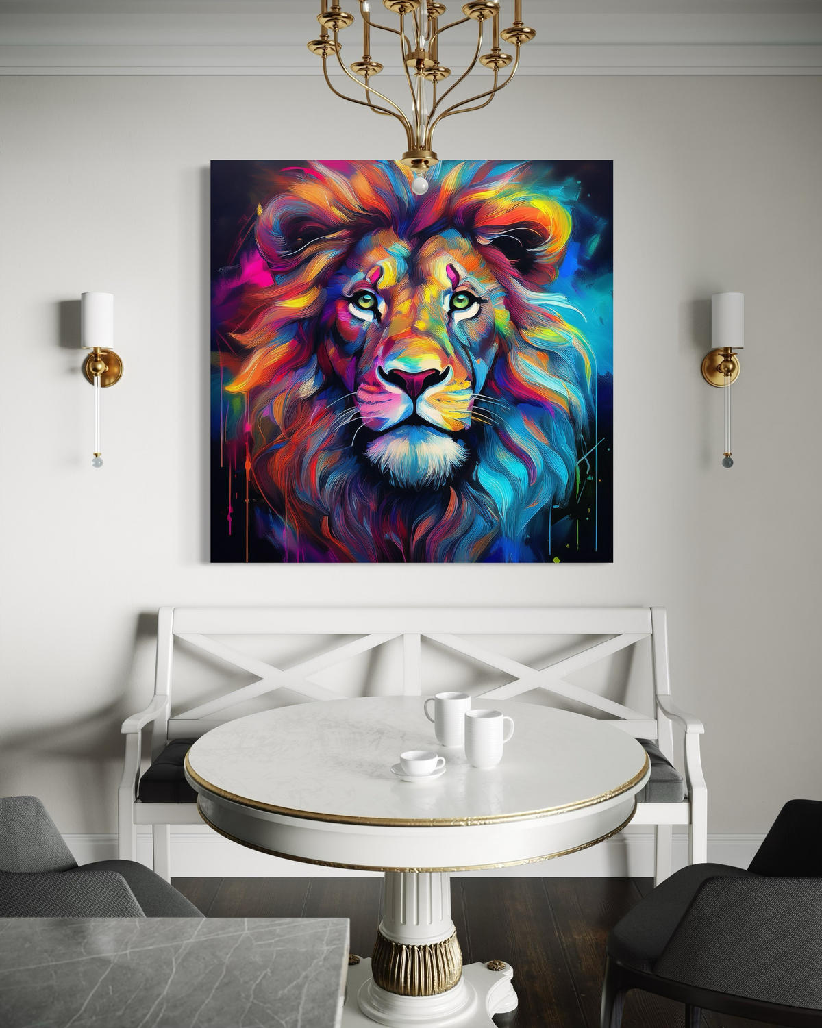 WANDBILD löwe pop art farbig - Multicolor, Textil (50/50cm) - Feeby