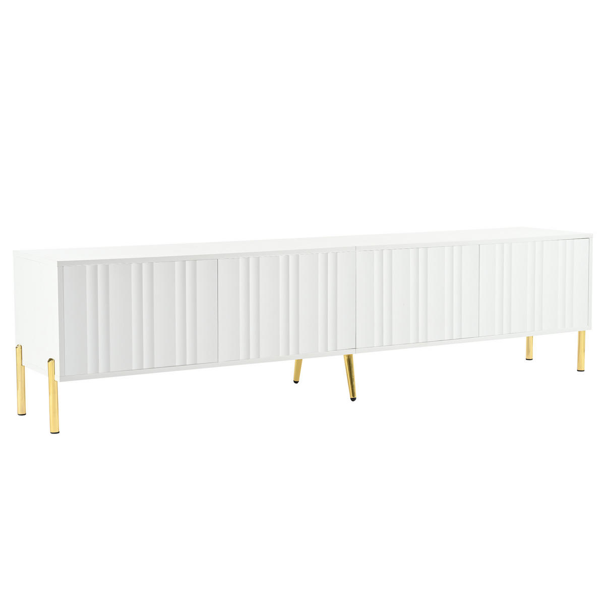 TV-SCHRANK Weiß 190/38/48 cm Goldbeine Gerilltes Türdesign - Weiß, Karton (38/48/190cm) - PANGIVO