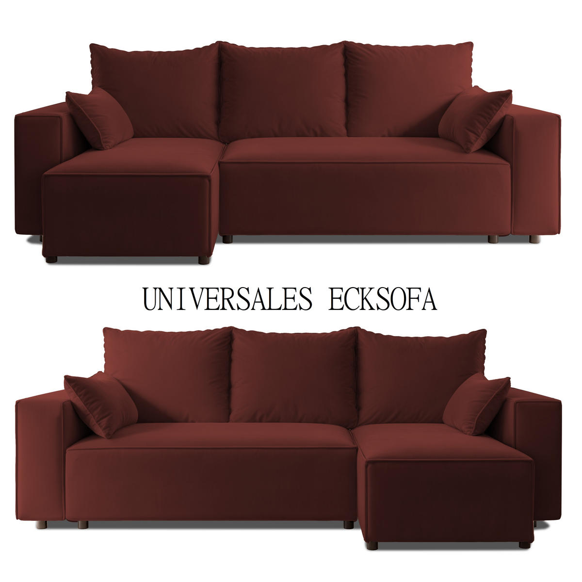 ECKSOFA Tobi mit Bettkasten und Schlaffunktion, L-Form, Velourstoff, Universal - Weinrot, Holzwerkstoff (246/145cm) - 4ALL HOME