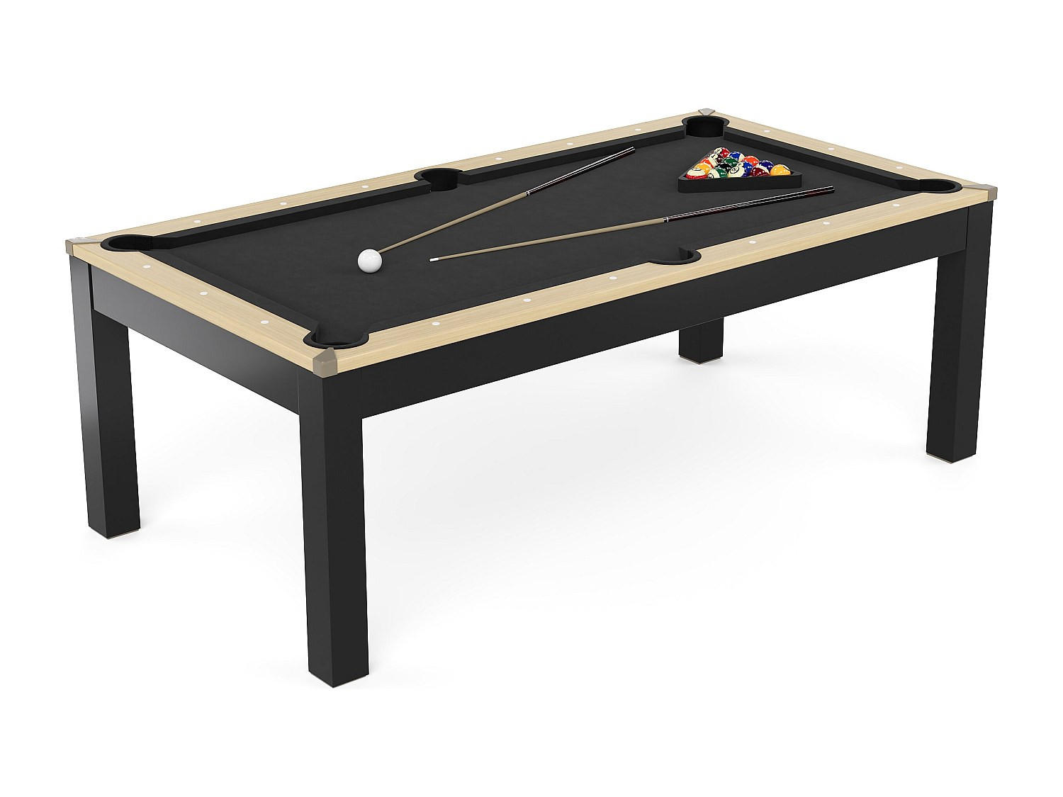 BILLARDTISCH - 8 Personen - holz - schwarz, naturfarben hell Balthazar - Schwarz/Naturfarben, Holz (213.4/111.8cm) - Vente-Unique
