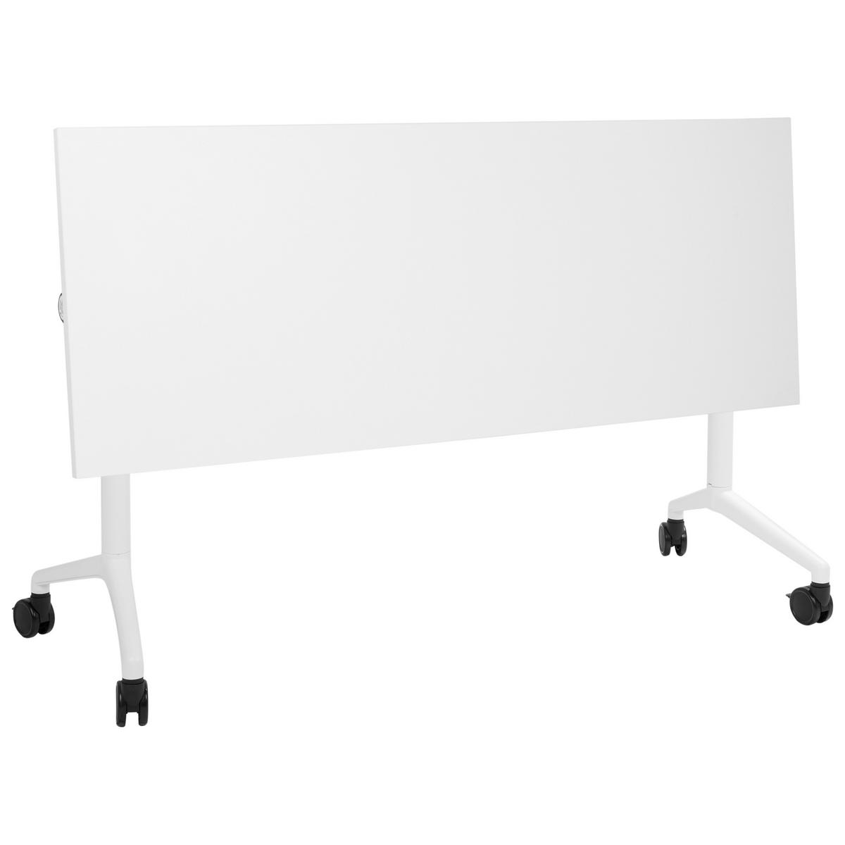 SCHREIBTISCH Zusammenklappbarer Weiß 160/60 cm mit Rädern Cavi - Weiß, Holzwerkstoff (60/160/75cm) - Beliani