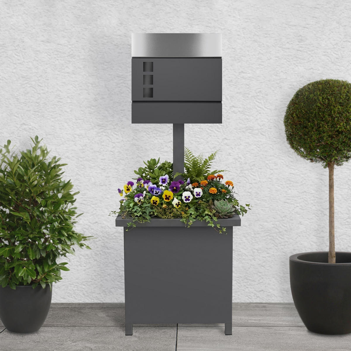BRIEFKASTEN Anthrazit-Silber mit bepflanzbarem Ständer - Anthrazit, Metall (120cm) - ECD-Germany