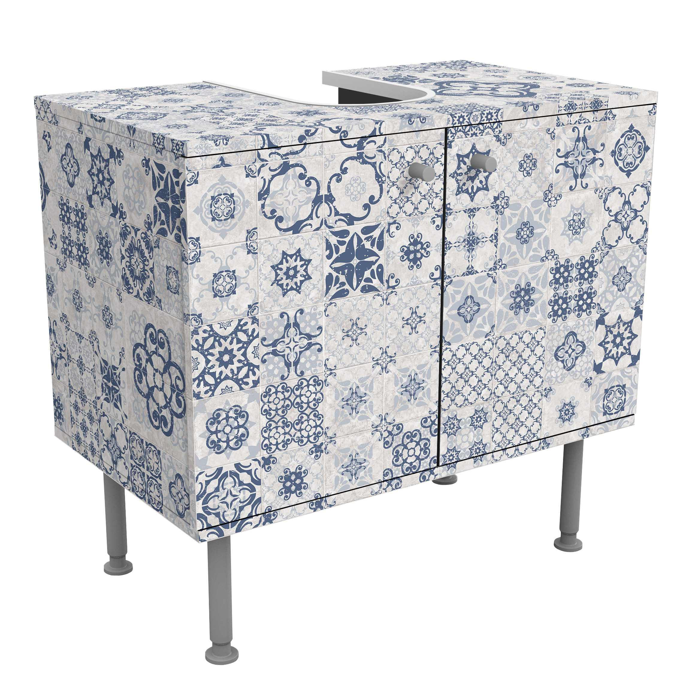 WASCHBECKENUNTERSCHRANK Keramikfliesen Agadir blau 60/55/35 cm - Blau, Holzwerkstoff (60/55/35cm) - Bilderwelten