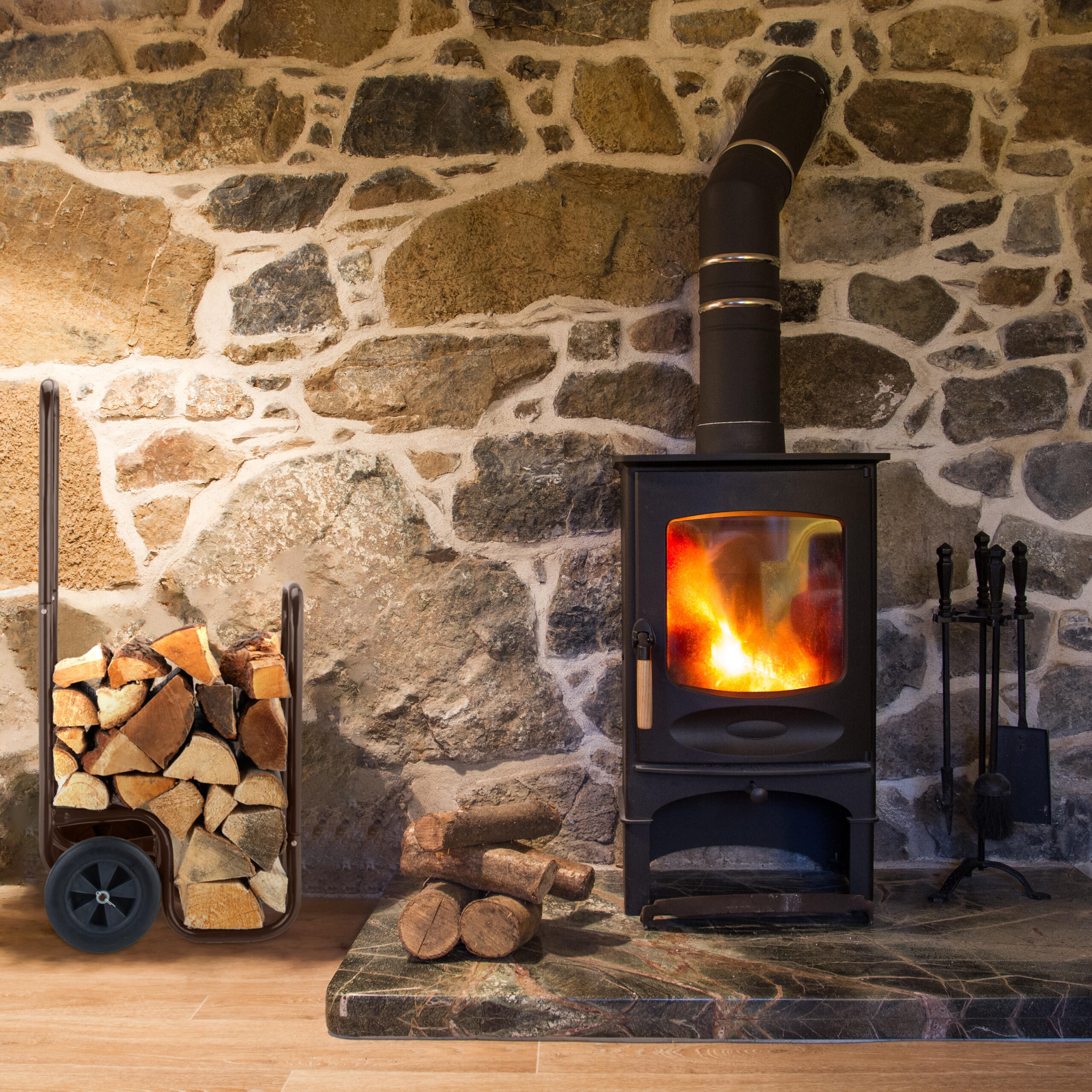 KAMINHOLZWAGEN - Braun, Kunststoff/Metall (41/109.5/45cm) - Relaxdays