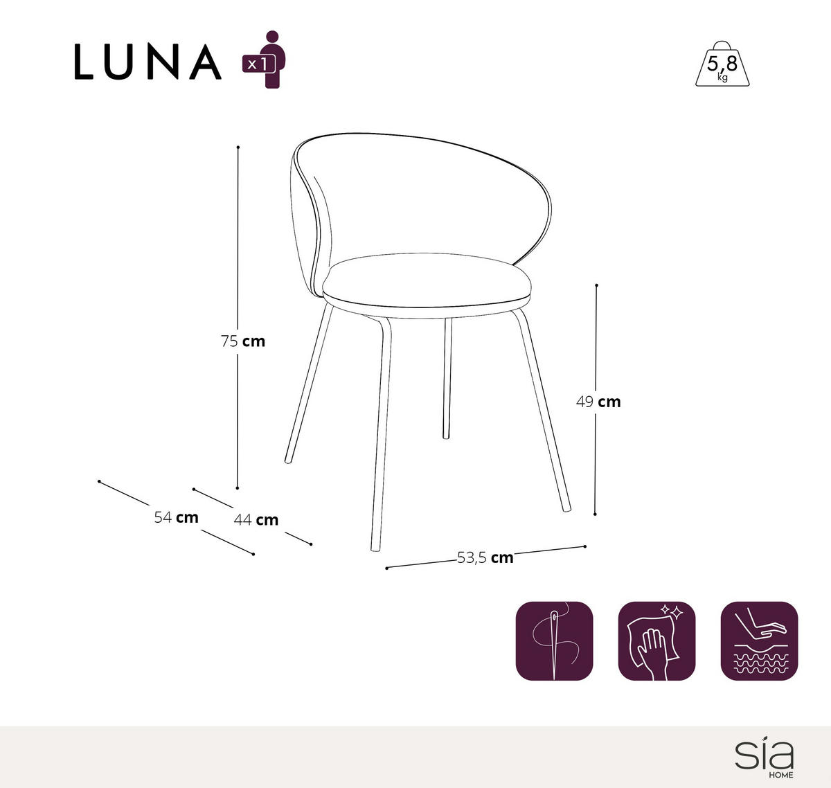 ESSZIMMERSTUHL Bouclé-Stoff Khakigrün 53.5cm - Grün, Textil (53.5/75/54cm) - Sia Home