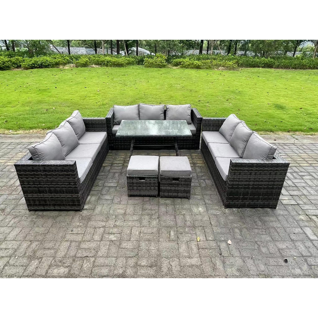 Thumbnail - Fimous Gartenmöbelset, Dunkelgrau, Metall, Kunststoff, Glas, 11-Sitzer, Füllung: Schaumstoff, rechteckig, Loungemöbel, L...