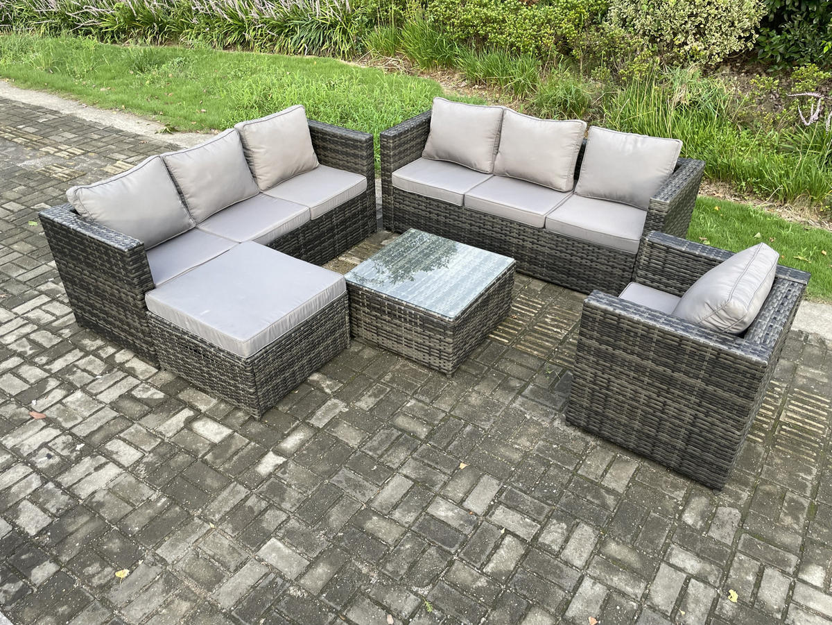 GARTENMÖBELSET Polyrattan 8-Sitzer - Dunkelgrau, Metall - Fimous