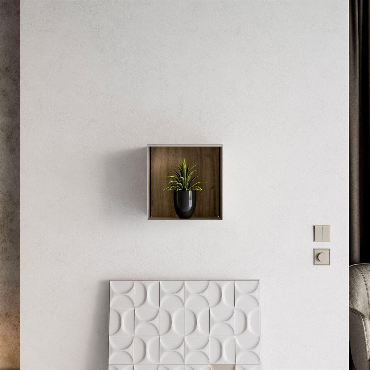 METALLREGAL QUADRO mit LED Beleuchtung - Kaschmir/Eiche Artisan, Holzwerkstoff (33/33/20cm) - Lookway