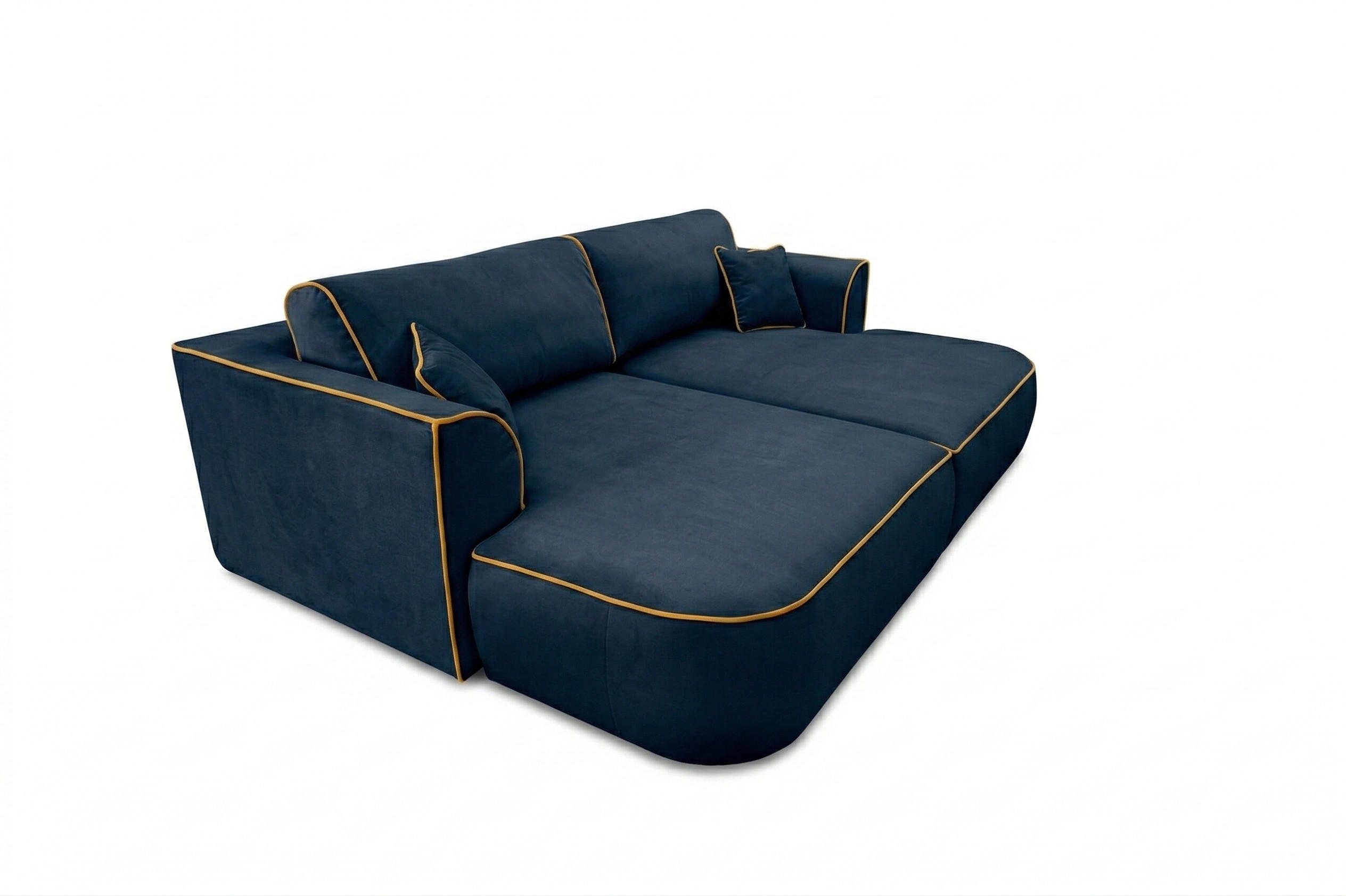 BIG SOFA COZI, Dunkelblau mit gelbem Keder, Matt Velvet - Dunkelblau, Kunststoff/Textil (240/87/180cm) - KS Home Concept