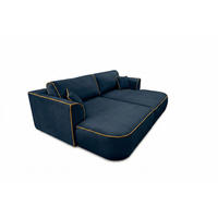 BIG SOFA COZI, Dunkelblau mit gelbem Keder, Matt Velvet - Dunkelblau, Kunststoff/Textil (240/87/180cm) - KS Home Concept