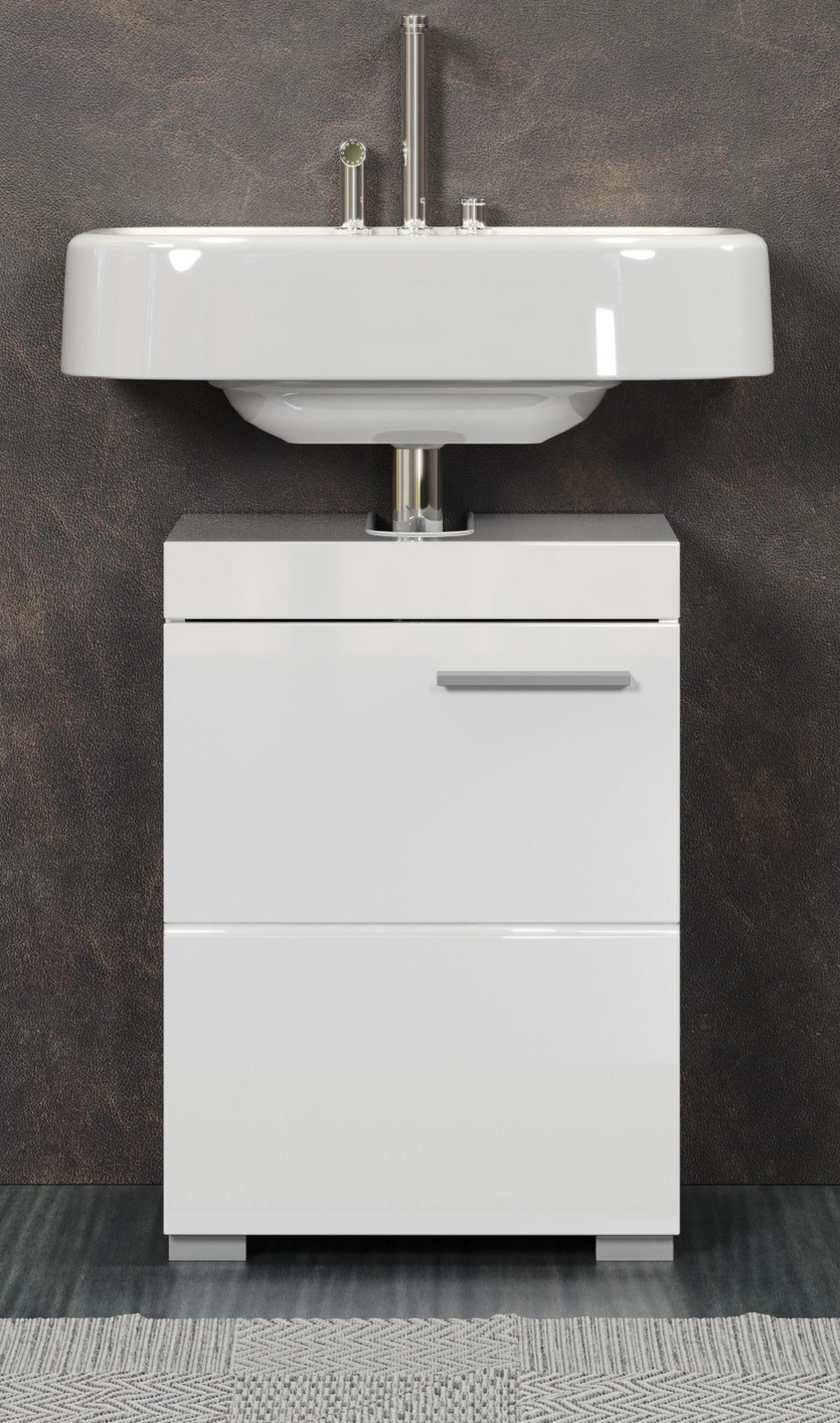WASCHBECKENUNTERSCHRANK weiß Hochglanz 40 cm, Badschrank Türanschlag wechselbar - Weiß Hochglanz/Alufarben, Holzwerkstoff/Kunststoff (40/56/34cm) - Top.Furn