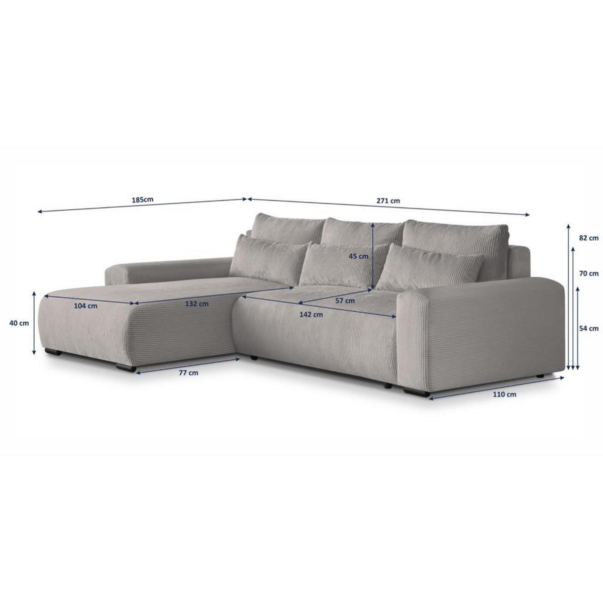 ECKSCHLAFSOFA Benny cappuccino links - Schwarz/Cappuccino, Kunststoff/Textil (271/185cm) - Beautysofa