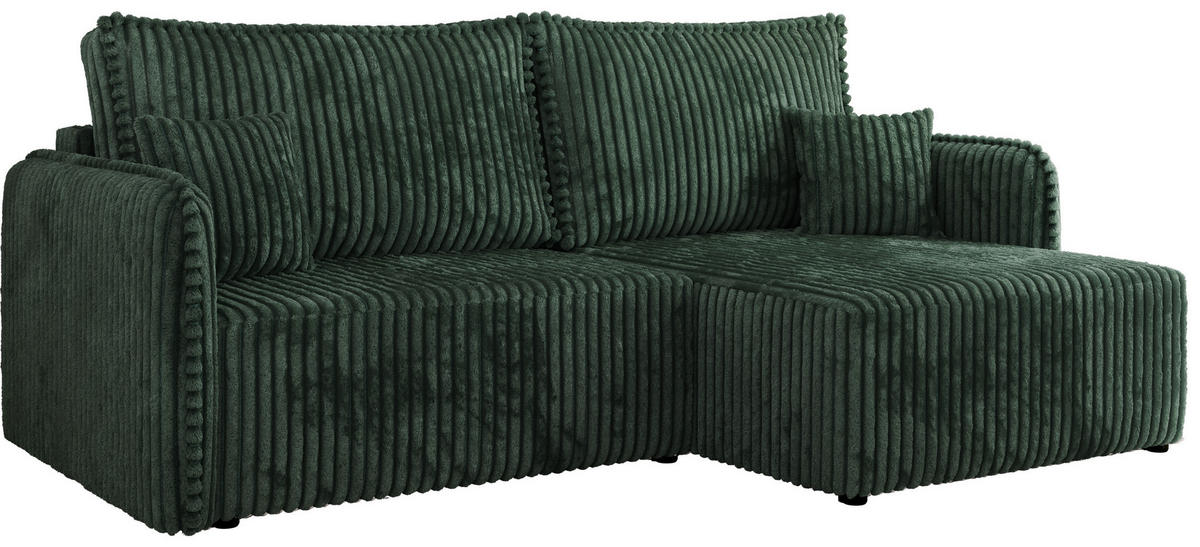 ECKSCHLAFSOFA MESTO L Grün Cord - rechts - Schwarz/Grün, Kunststoff/Textil (147/227cm) - MKS