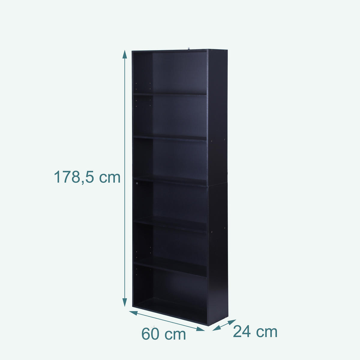 BÜCHERREGAL - Schwarz, Holzwerkstoff (60/178.5/24cm) - Relaxdays