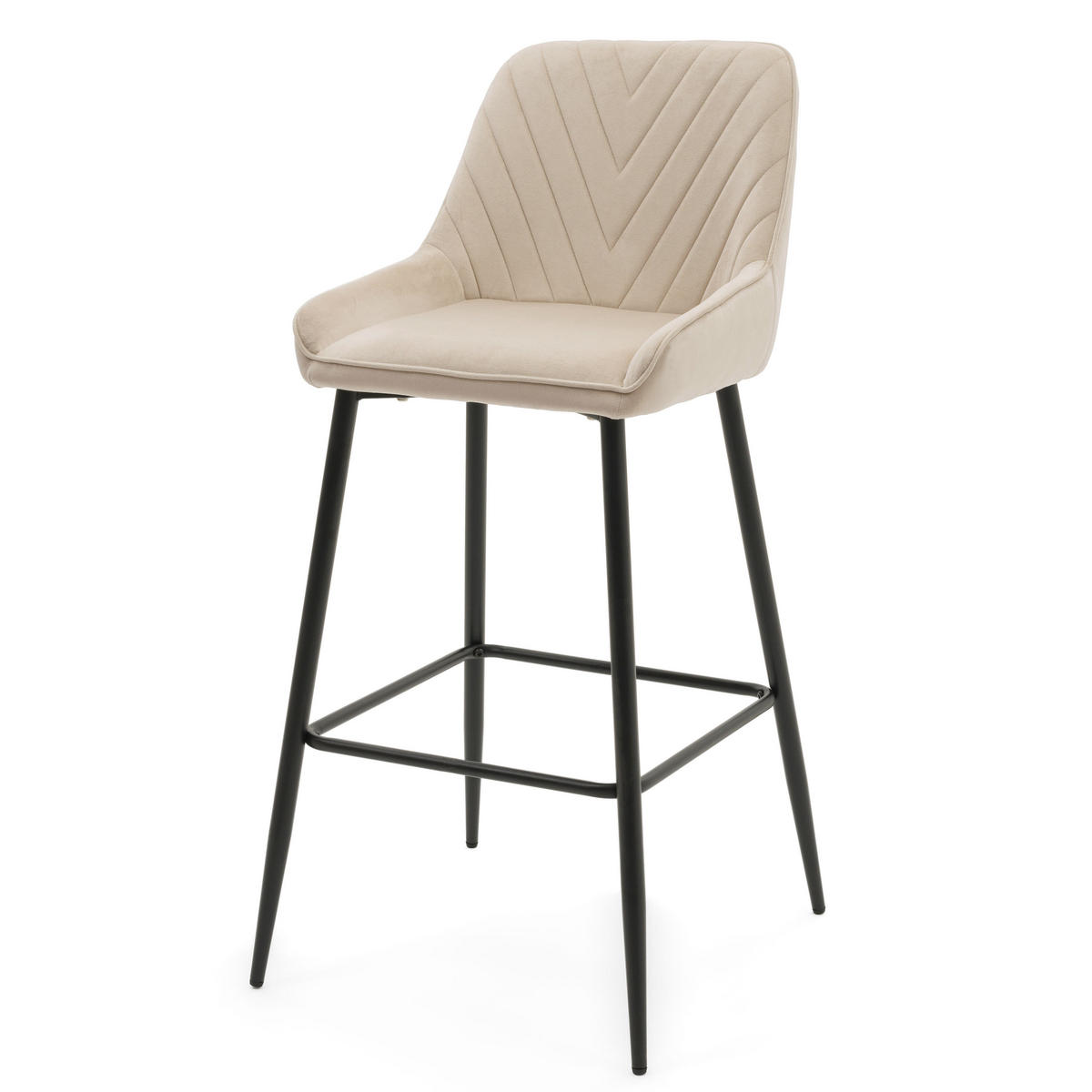 BARHOCKER VASTO gepolstert mit Steppung - beige - Samt Velours - Beige/Schwarz, Metall (50/95/55cm) - NEW HOME
