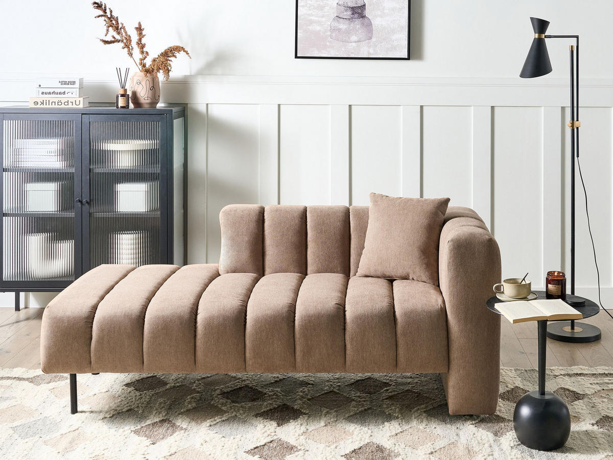 CHAISELONGUE-RECHTSSEITIGE Stoff Hellbraun Lannils - Hellbraun/Schwarz, Textil (173/73/79cm) - Beliani