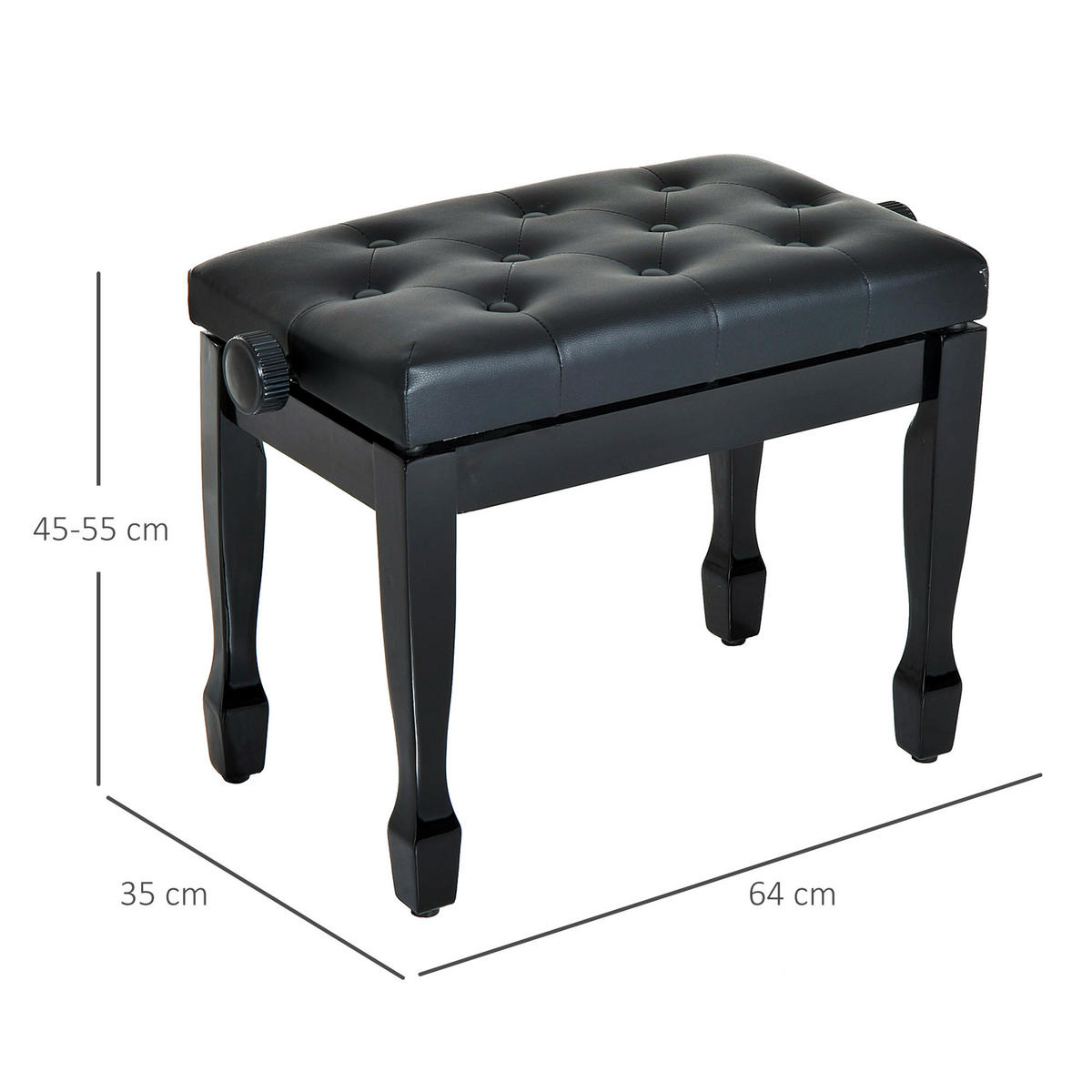 KLAVIERHOCKER Klavierbank höhenverstellbar Üben von Musikinstrumenten Hocker - Schwarz, Holz (35/55/64cm) - HOMCOM