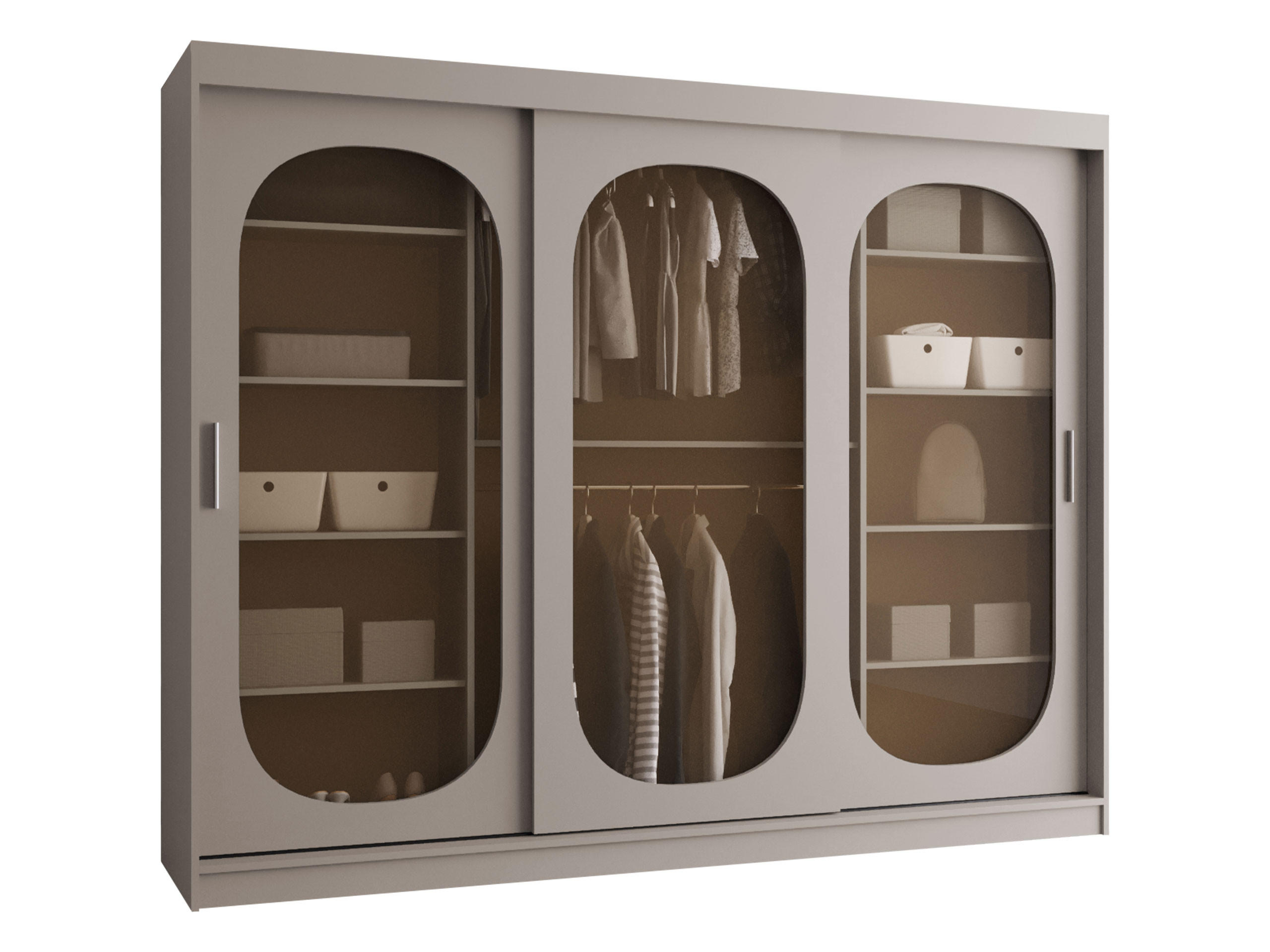 SCHWEBETÜRENSCHRANK Bahrajn 250 mit Schubladen - Kaschmir/Silberfarben, Holzwerkstoff/Kunststoff (250/200/62cm) - MIRJAN24