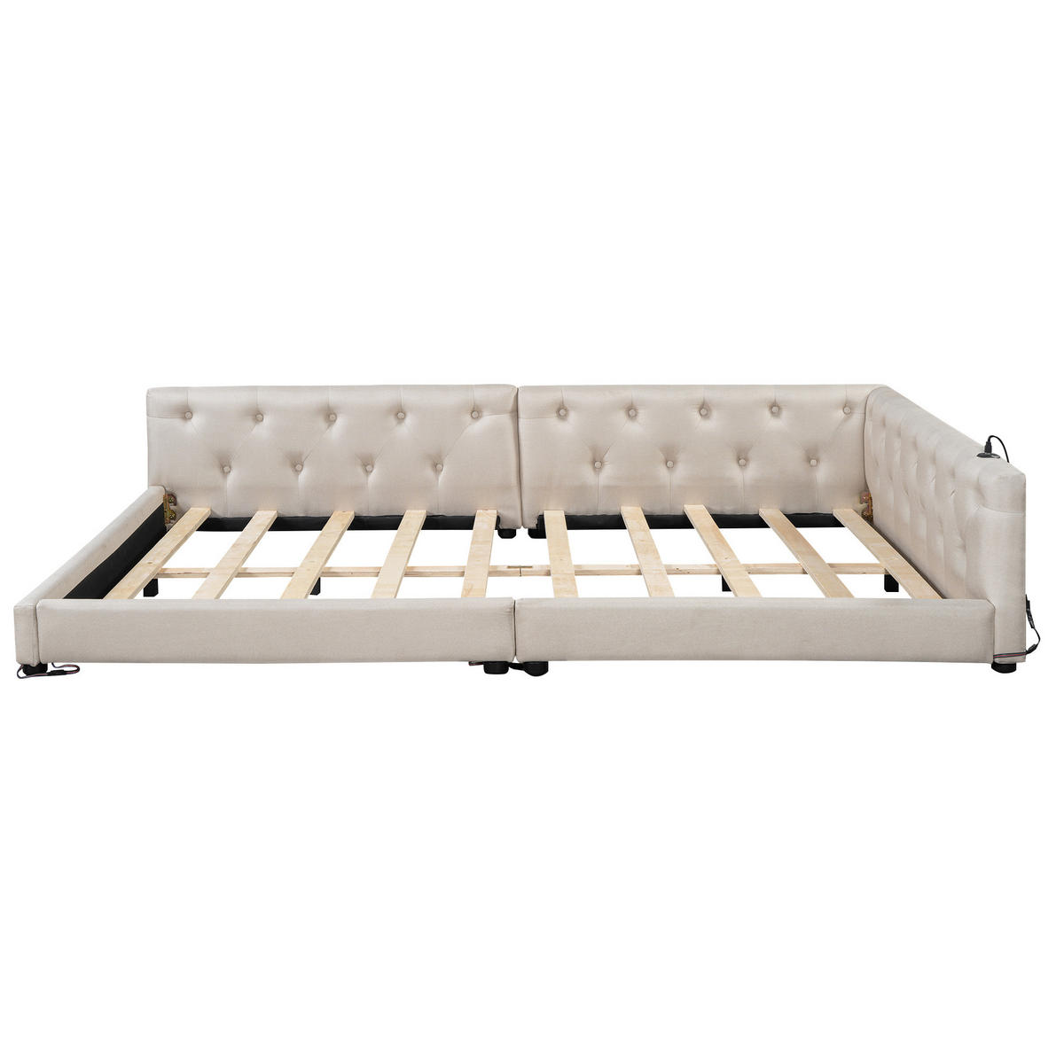 SCHLAFSOFA aus Leinen und MDF 140x200 cm Beige mit LED-Beleuchtung und USB-/Typ-C-Anschlüssen - Beige, Textil (140/200cm) - IVMEU