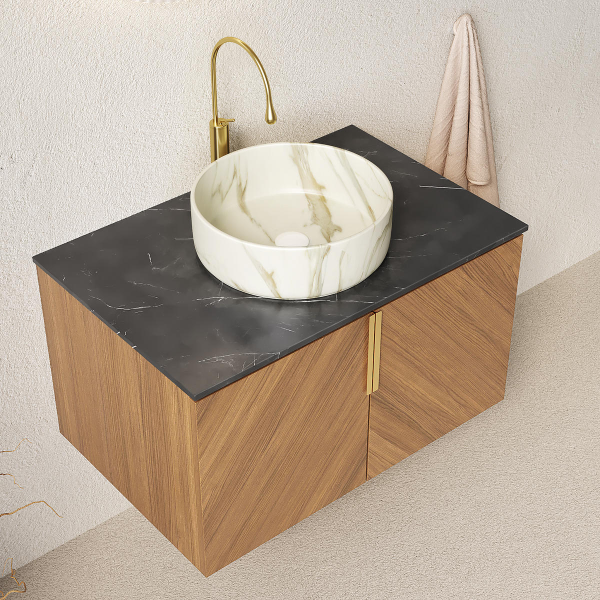 WASCHTISCH Braun-Eiche 76/50/53 cm - Schwarz, Holz (76/53.1/50cm) - PANGIVO