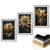WANDBILDER 3er Set - 40x60 cm Silberner Rahmen - Gelbe Blüten auf dunklem Hintergrund - Silberfarben, Kunststoff (40/60cm) - ArtPrintCave