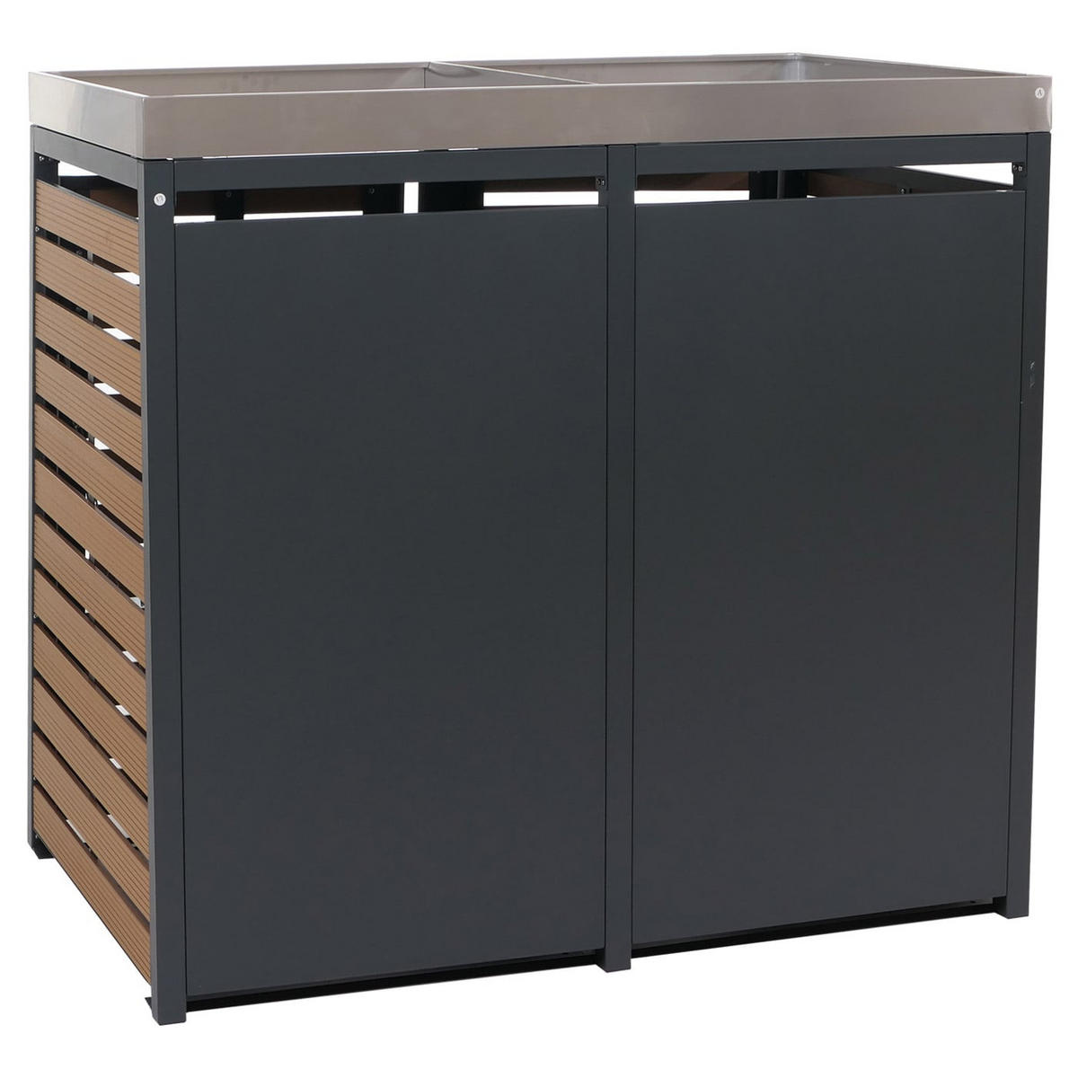 MÜLLTONNENVERKLEIDUNG 2er 124x134x84cm mit Pflanzkasten Teak-Optik - Braun, Metall (134/124/84cm) - PROREGAL