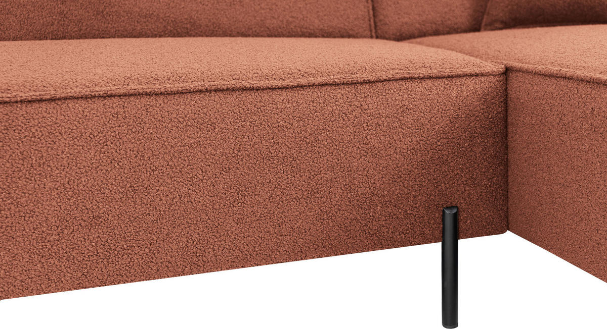 ECKSOFA Hana Loft 3-Sitzer Ecke Rechts, Boucle, Terra 241/80/168 cm - Terracotta/Schwarz, Textil/Metall (241/168cm) - WFL GROUP