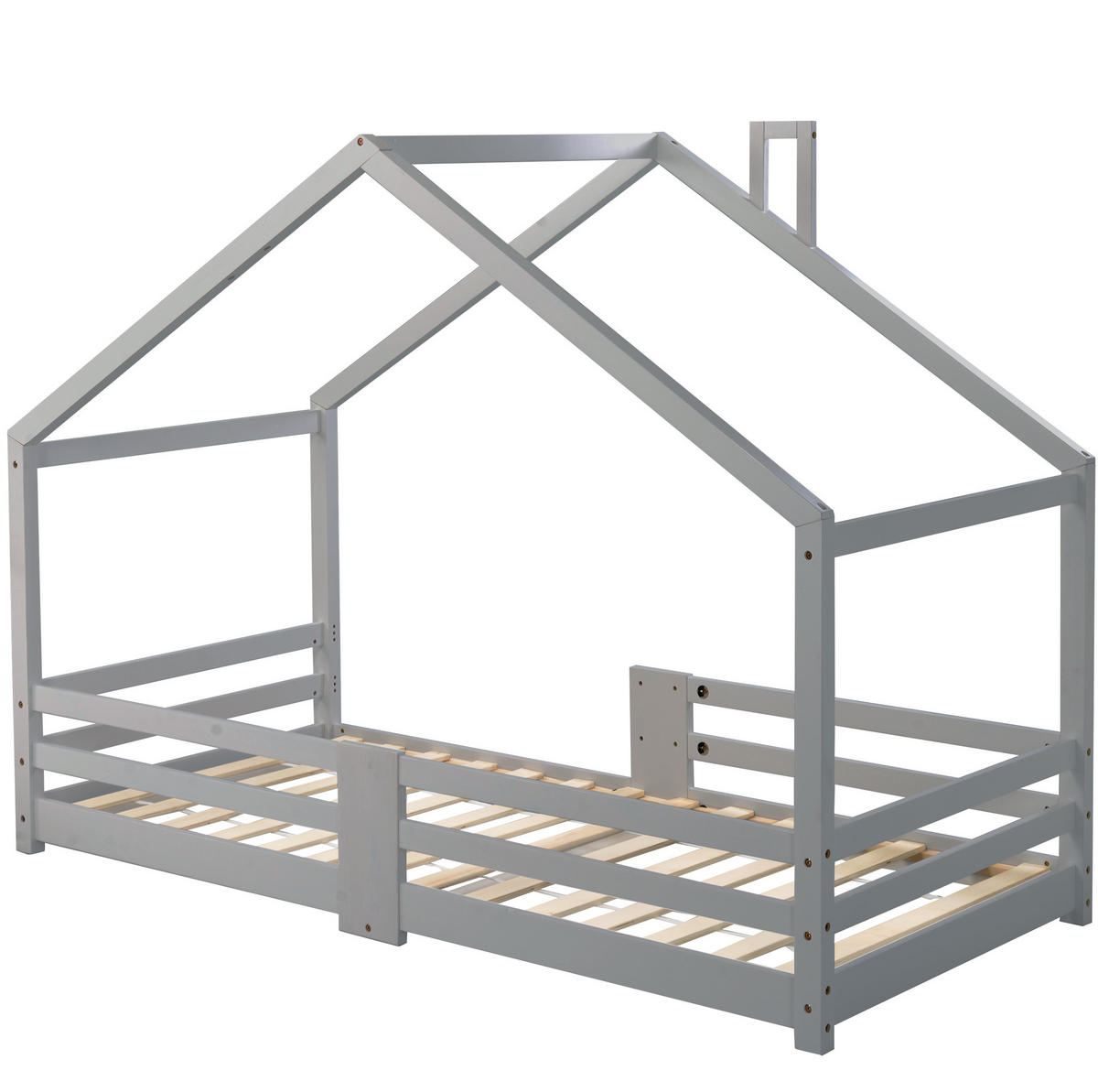 KINDERBETT 90/200 cm Grau aus Kiefernholz mit Rausfallschutz - Grau, Holz (90/200cm) - OKMYHOME