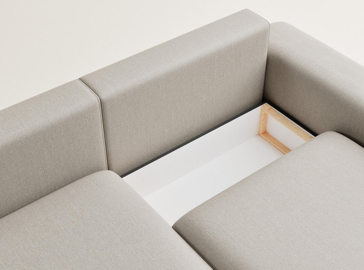 ECKSOFA MIT SCHLAFFUNKTION Solo Beige Webstoff - Beige/Schwarz, Holz/Holzwerkstoff (255/168cm) - Maison de Reve