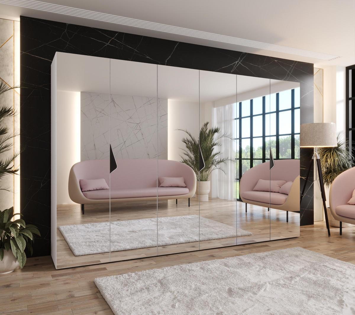 DREHTÜRENSCHRANK 202/300/52 6-türig - Schwarz/Weiß, Holz/Metall (300/202/52cm) - Abiks Möbel