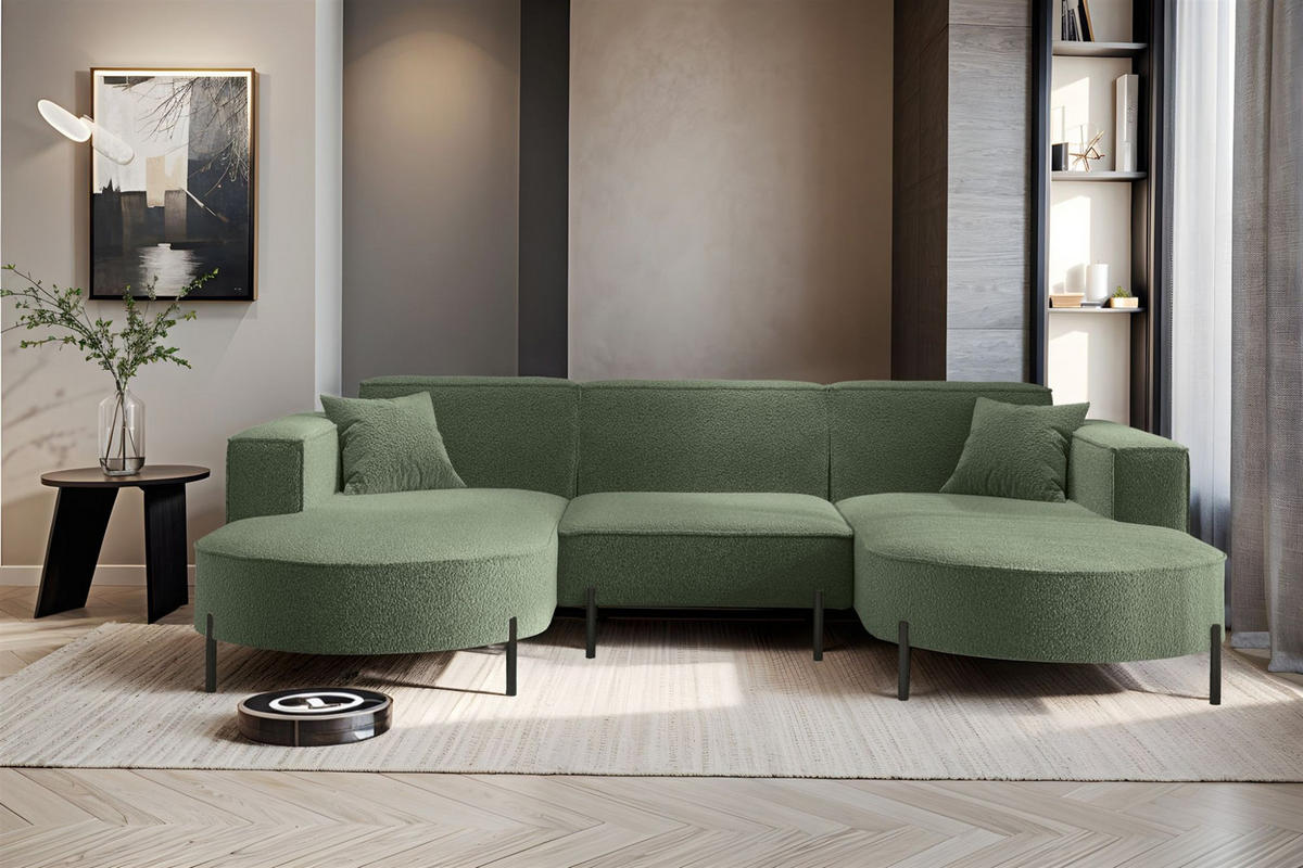WOHNLANDSCHAFT Valencia - Grün, Holzwerkstoff/Textil (299/80/165cm) - Fun Möbel