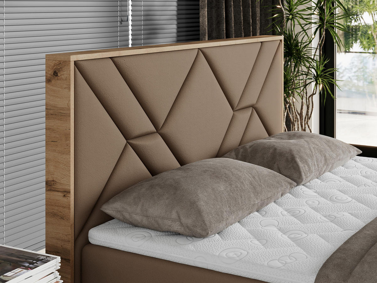 BOXBETT GUNAR - 140/200 Braun Kunstleder - H3 - Braun, Holz/Textil (140/200cm) - MKS