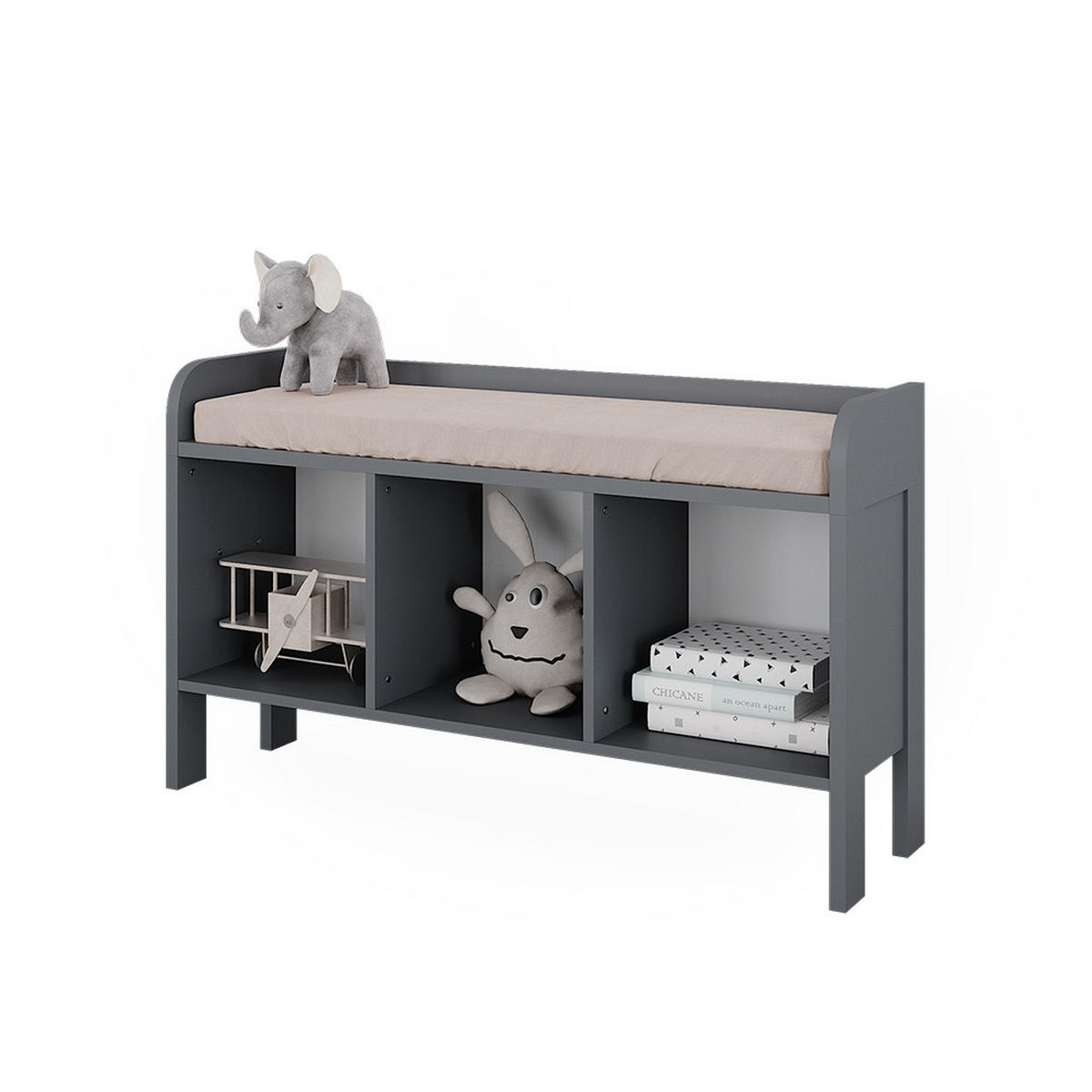 KINDERSITZBANK Ajaton Grau 107.2 x 63.8 cm - Grau, Holzwerkstoff (107.2/63.8/30.6cm) - VitaliSpa