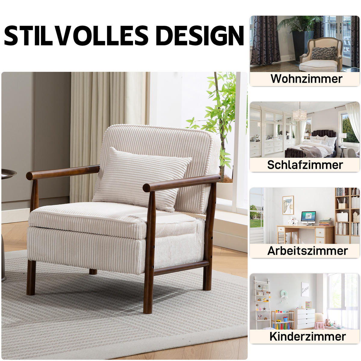 SESSEL Samt Weiß mit Stauraum und Kissen - Weiß, Holzwerkstoff/Textil (93/73/66cm) - WISHDOR