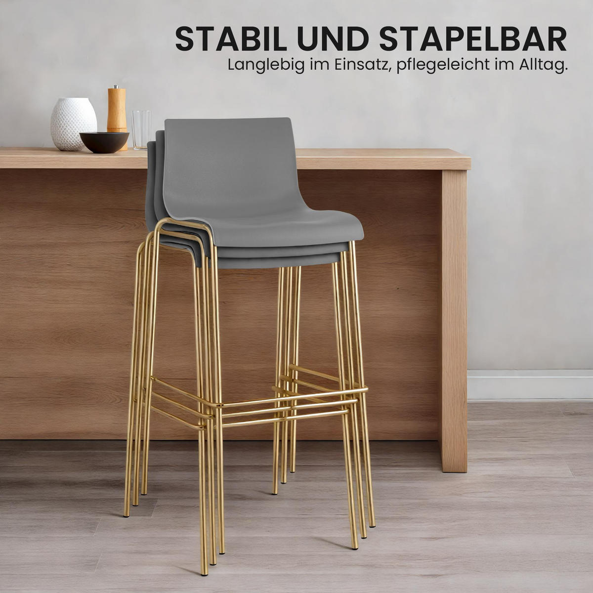 BARHOCKER Kunststoff Grau - Goldfarben/Grau, Kunststoff/Metall (43/100/48cm) - CLP