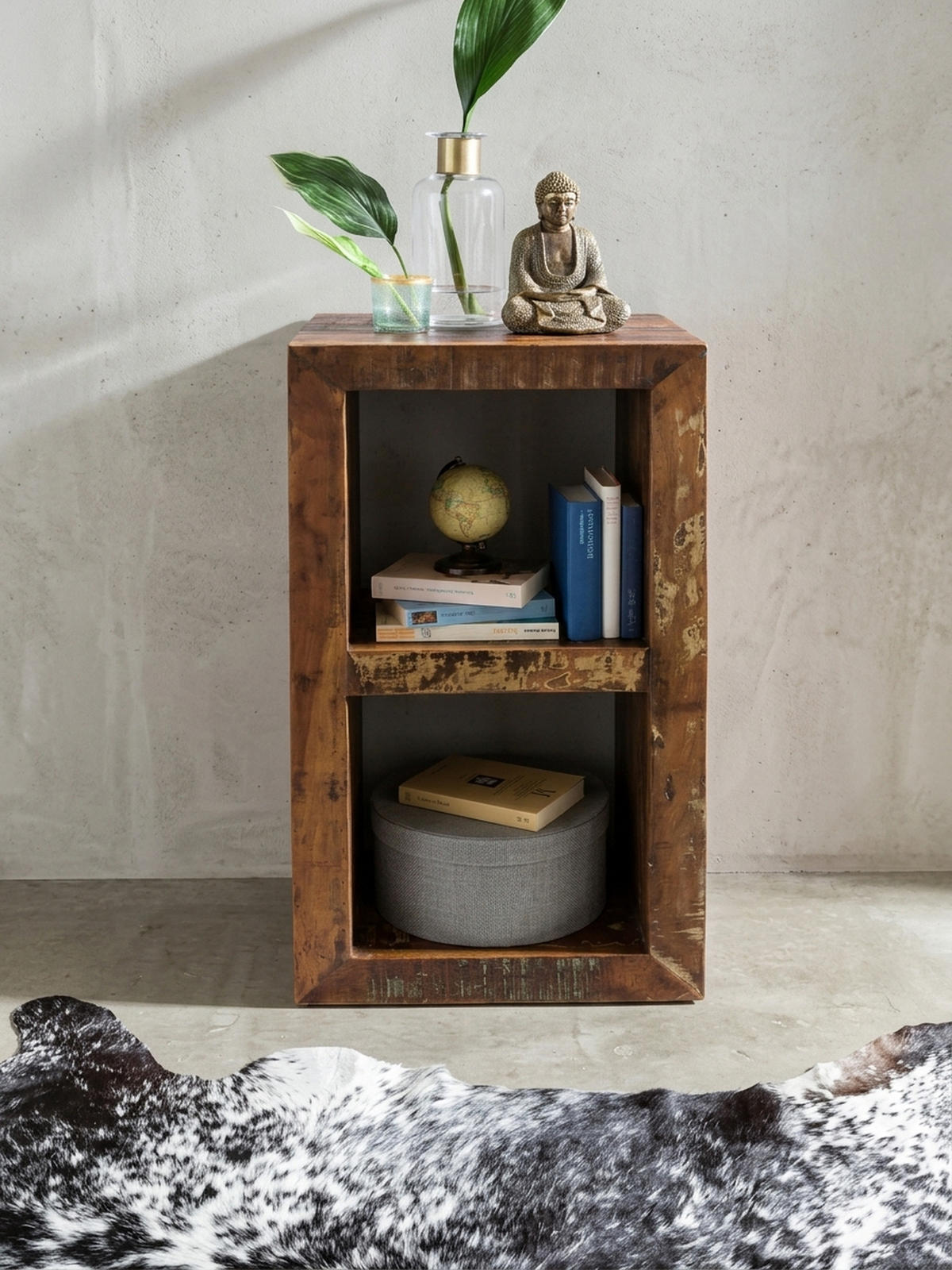 REGAL Massivholz Mango Cubeform Vintage EWA, Braun 45x35x90 cm - Braun, Holz (45/90/35cm) - KADIMA DESIGN