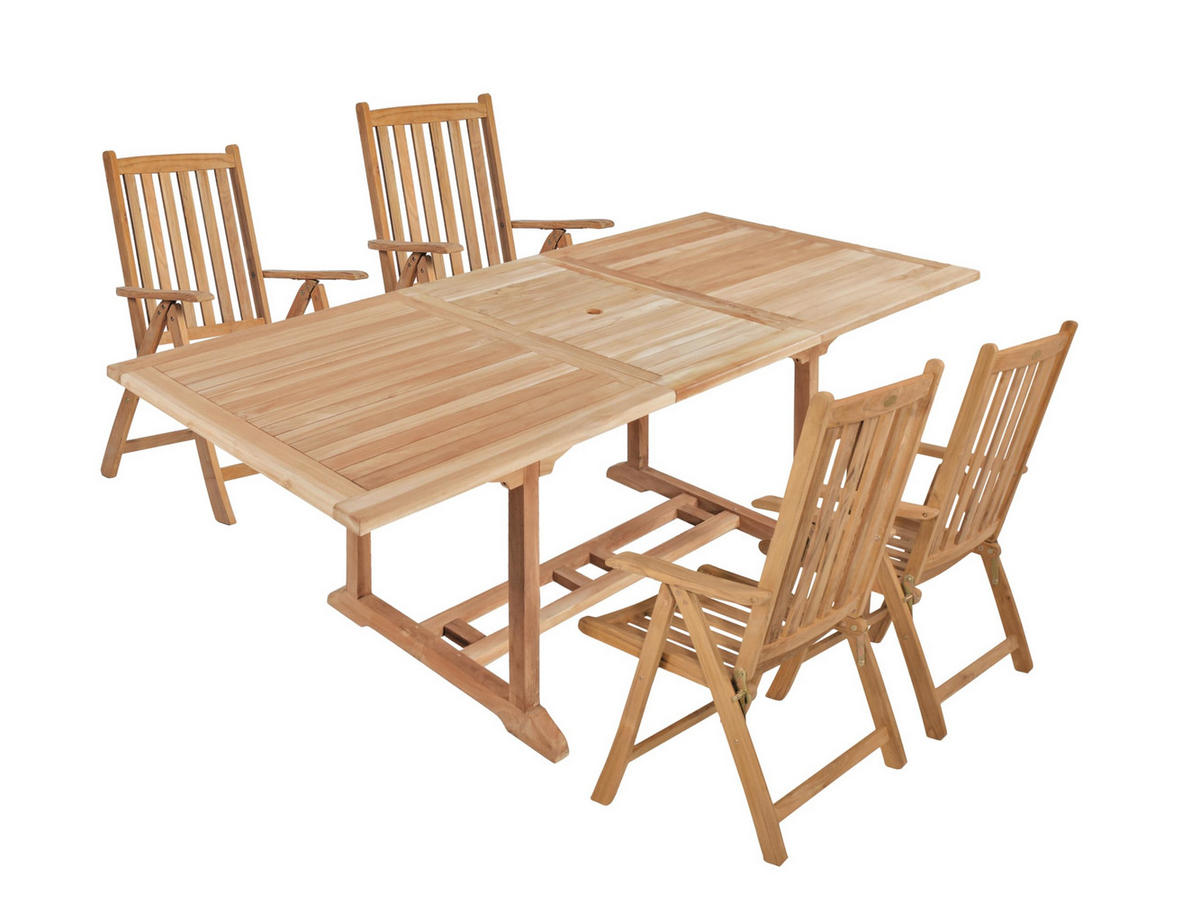 GARTEN-SITZGRUPPE Mads 5-teilig Gartenmöbel-Set - Teakfarben, Holz - DELUKE