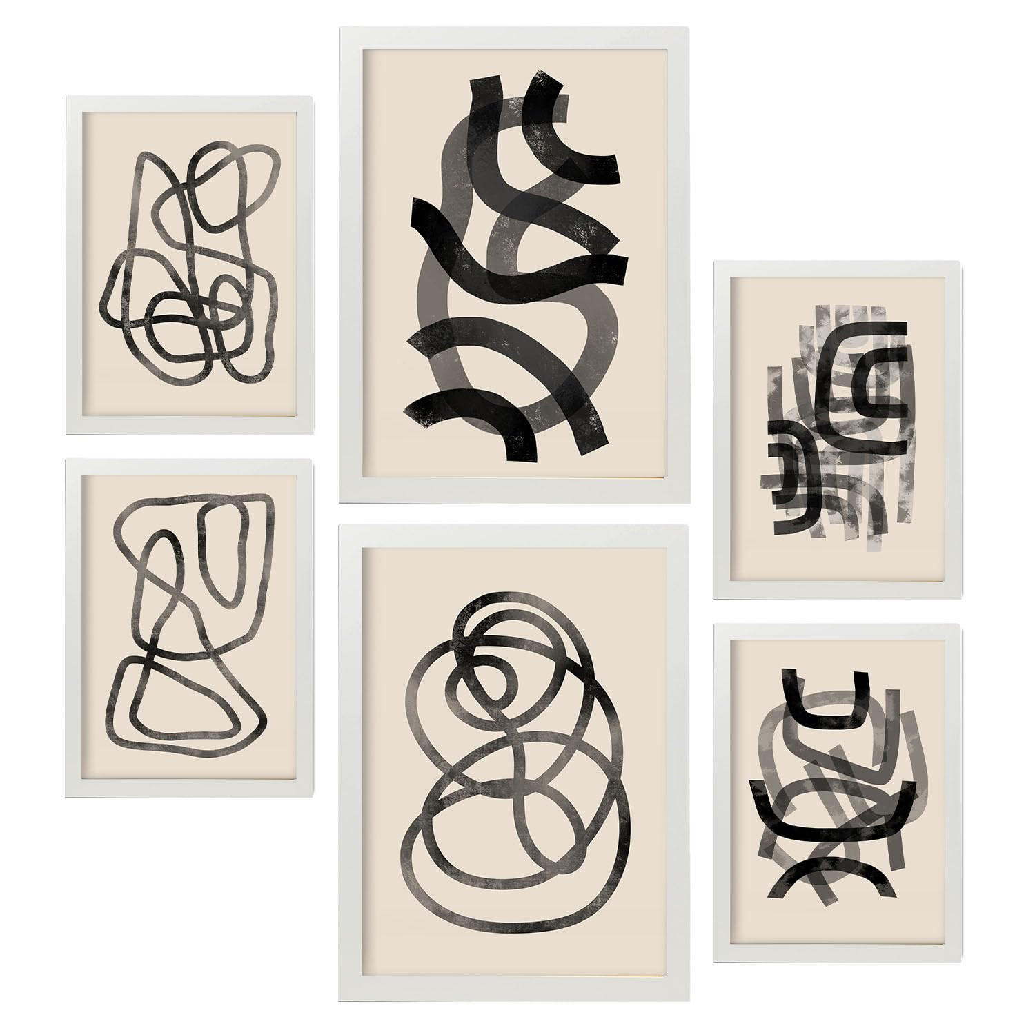 POSTER Set Mit 6 Zusammenfassungen In Form Ästhetische Dekorative Gemälde Für Ihr Wohnzimmer, Schlafzimmer Oder Zuhause A3 & A4 Weißer Rahmen - Weiß, Papier (29/3cm) - Nacnic