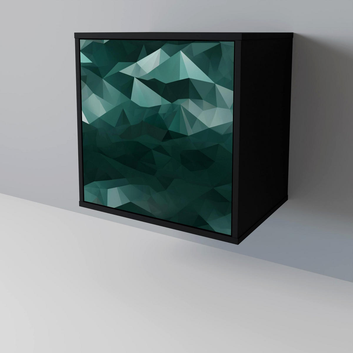 SIDEBOARD POLYGONAL FLOATING, Schwarz, 57,5x42x75,5 cm, Goldfarbene Metallfüße - Goldfarben/Multicolor, Holzwerkstoff/Metall (57.5/75.5/42cm) - SpaceRebels